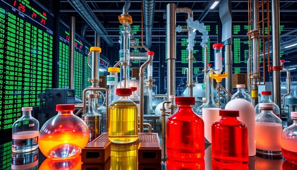 Инвестиции в акции химической промышленности. - иллюстрация